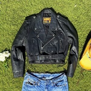 BONUS GENUINE LEATHER VINTAGE BIKER JACKET